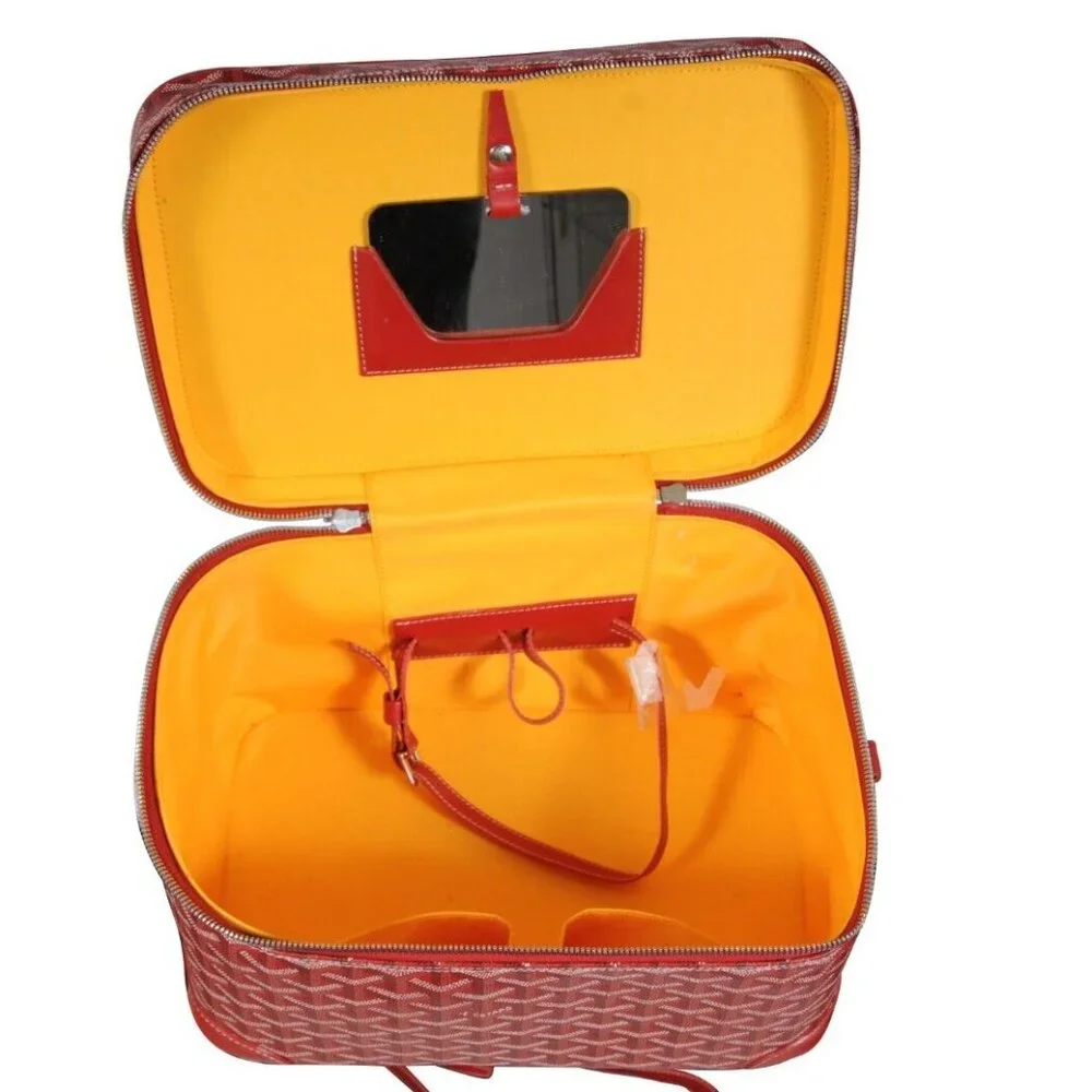 Goyard Vanity Train Case Red Canvas Crossbody Travel Bag Vintage Luggage Tote - Picture 13 of 16